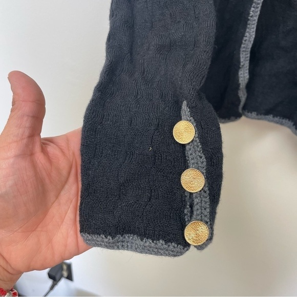 Trina Turk 100% (soft) wool  Vermouth Black with Gold button Caridgan M - Picture 7 of 9